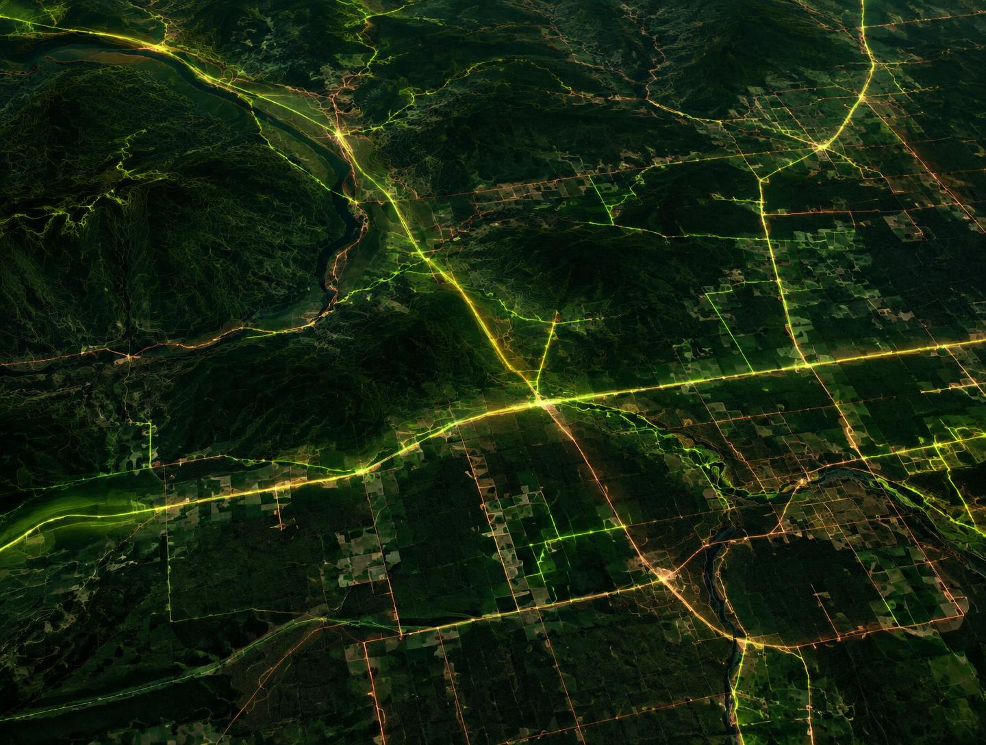 Fiber route map across a regional highway grid